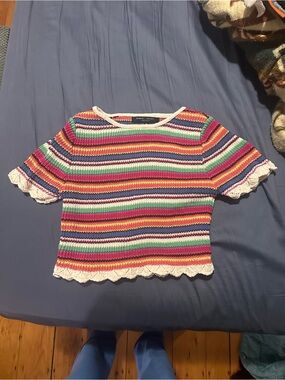 Romeo & Juliet Couture Multicolor Striped Crochet Top